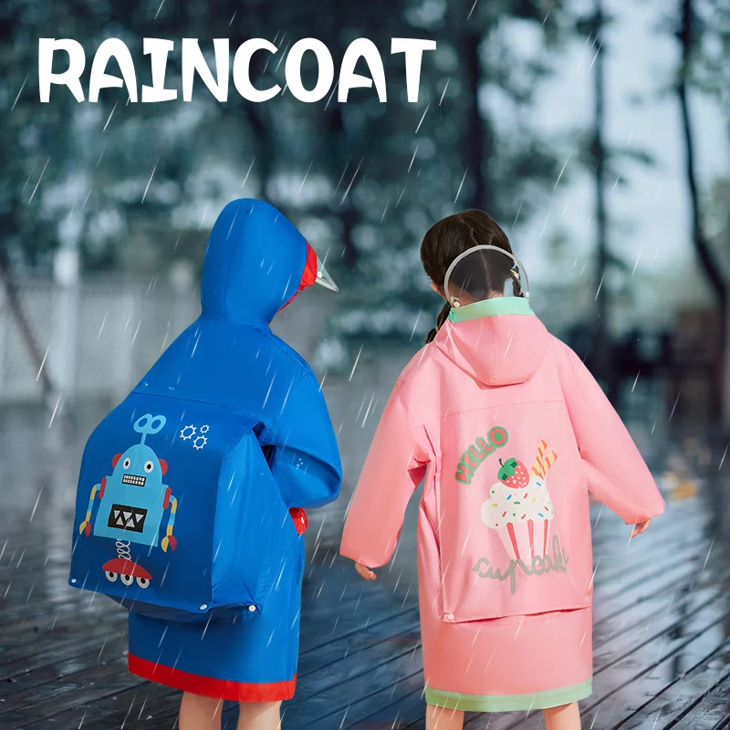 

New thickened oxford cloth children's raincoat with school bag place for boys and girls primary school students rain gear