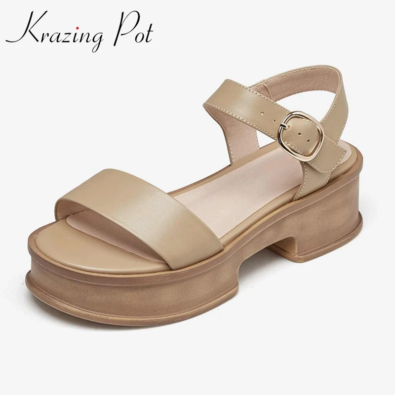 

Krazing Pot New Natural Leather Peep Toe High Heel Platform Simple Style Young Lady Streetwear Mature Fashion Women Sandals L3f6