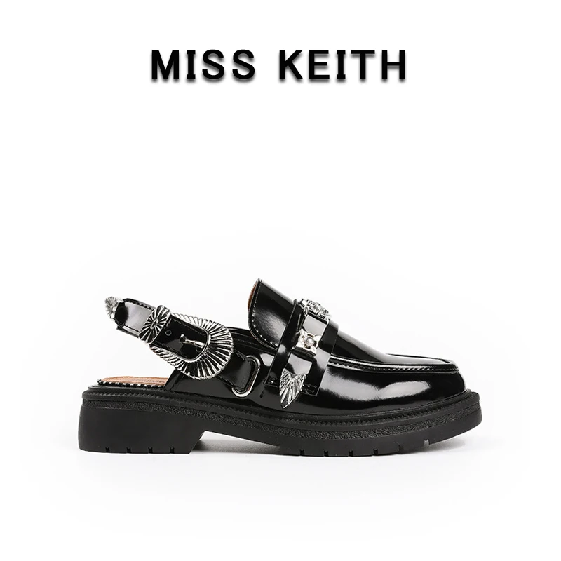 

MISS KEITH Retro Metal Decoration Women Flat Shoe Summer Slingback Women Casual Mules 2022 New Fashion Buckle Women Leather Shoe