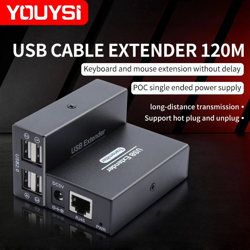 Фото 120 м удлинитель USB2.0 через Ethernet RJ45 Cat6, удлинитель UTP, 4 порта, концентратор USB 2.0, разветвитель для клавиатуры, мыши, принтера, U-диска №1