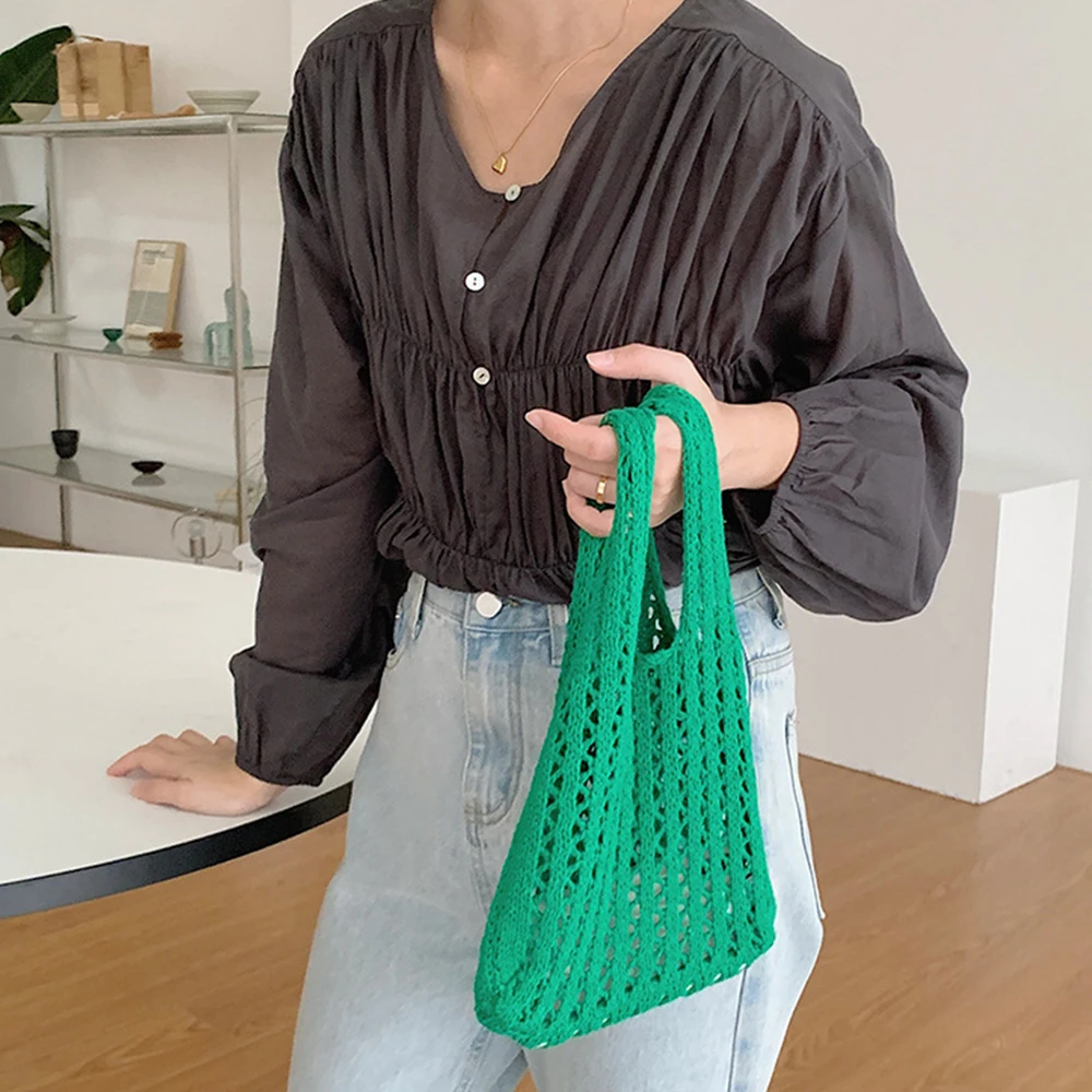 

Designer Wrist Bag Fashion Mesh Crochet Tote Women Handbags Hollow Shoulder Bags for Women 2022 Small Knitting Shopper Purses