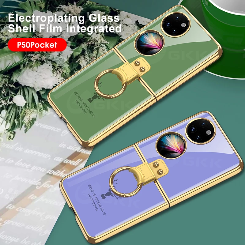 GKK Чехол-книжка из закаленного стекла с рисунком для Huawei P50, карманный 4G, роскошный защитный чехол с покрытием для телефона Huawei P50, Карманный ч...