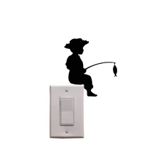 cute little boy fishing switch sticker vinyl cute children room bedroom wall decal home decoration self adhesive wallpaper