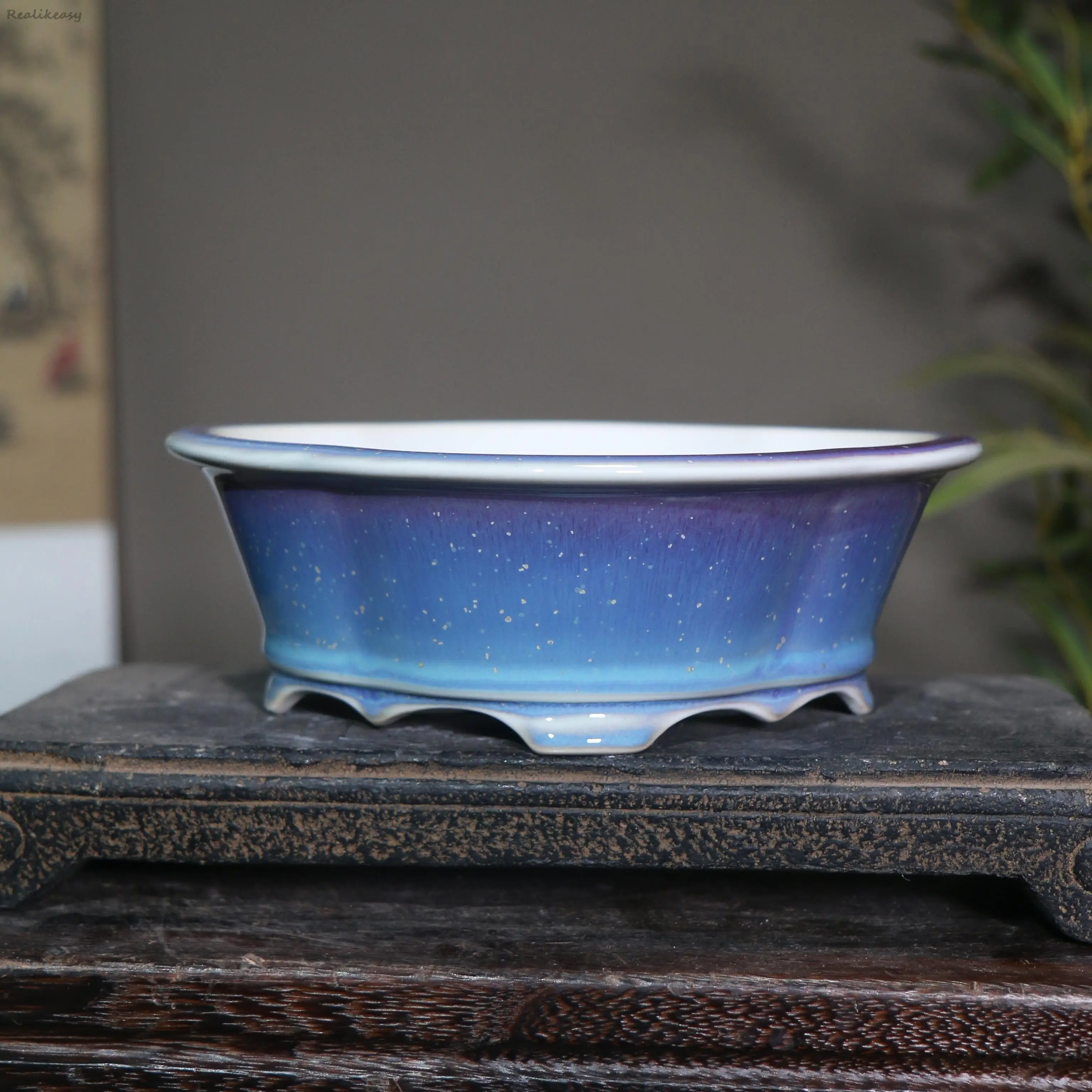 Ceramic Bonsai Pot Yixing Papaya-Shaped Chinese Style Purple Sand Crack Flower Pot Household Decoration Succulent Flower Pots
