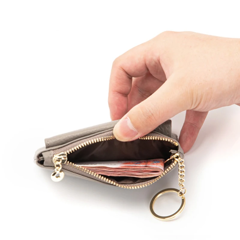 Women's Wallets Luxury Brand Women Zipper Purse Keychain Pouch Genuine Leather Fashion Simple Soft Cowhide Coin Purse 2023 New