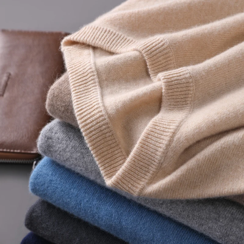 Men's 100% Cashmere Sweater Round Collar Pullover Basic Long Sleeve Knitwear Autumn Winter Smart Casual Clothing Tops