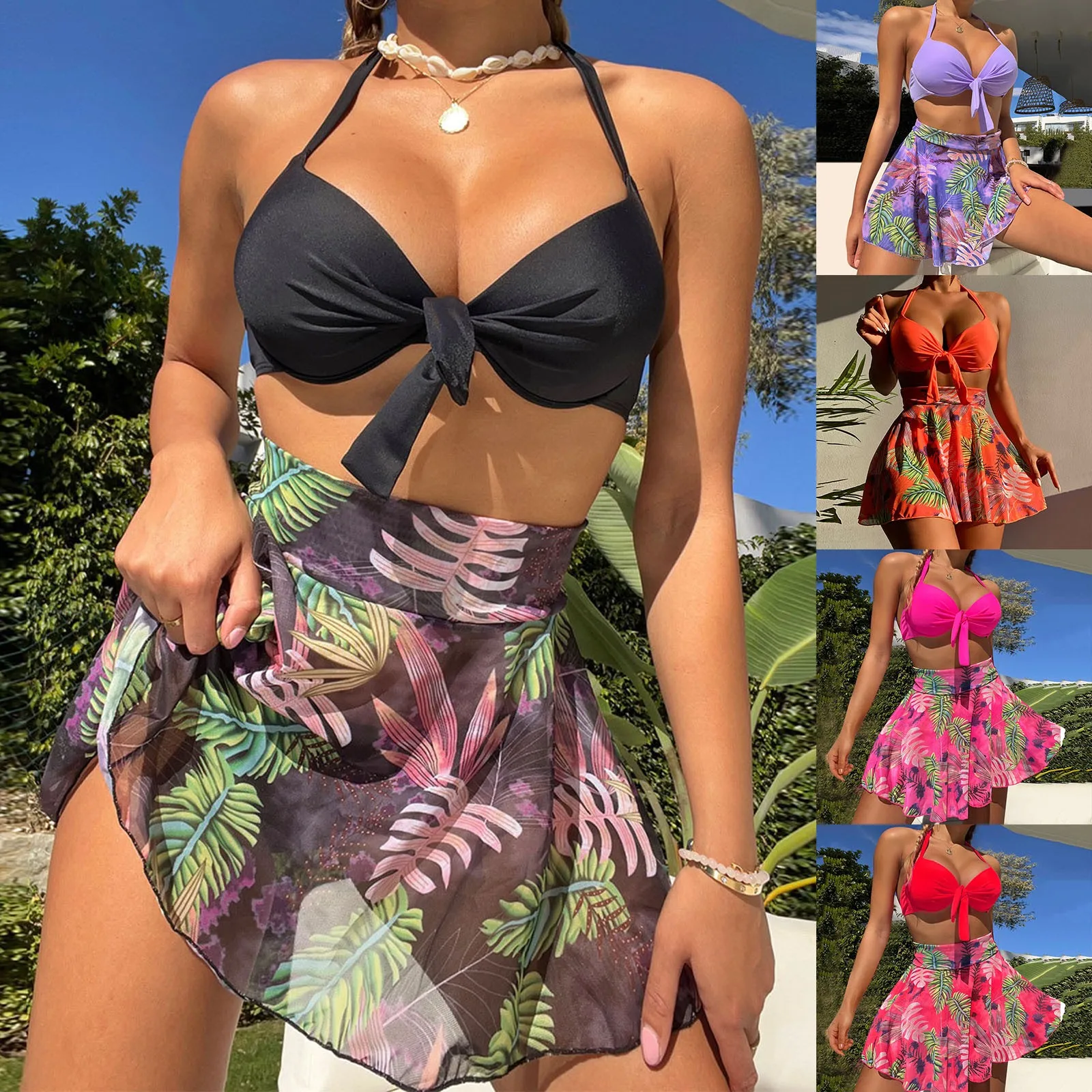 

Женский комплект бикини с принтом, пляжная одежда из трех предметов, горячие сексуальные купальники, женский купальник, шорты, комплект с ко...