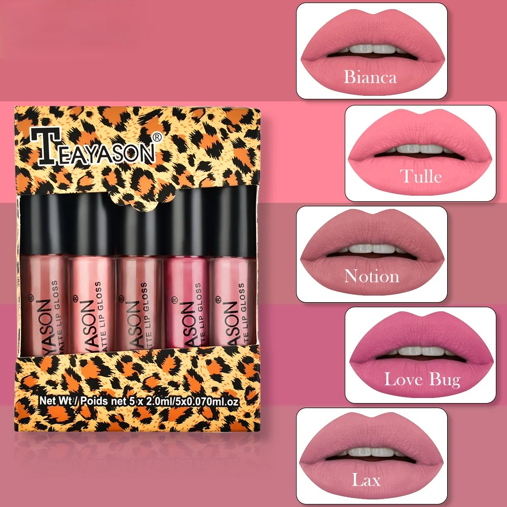 

5Pcs/Set Matte Velvet Lipstick Set Sexy Vampire Lip Gloss Liquid Lipsticks Crayon Lips Makeup Cosmetics Labiales Nude Wholesale