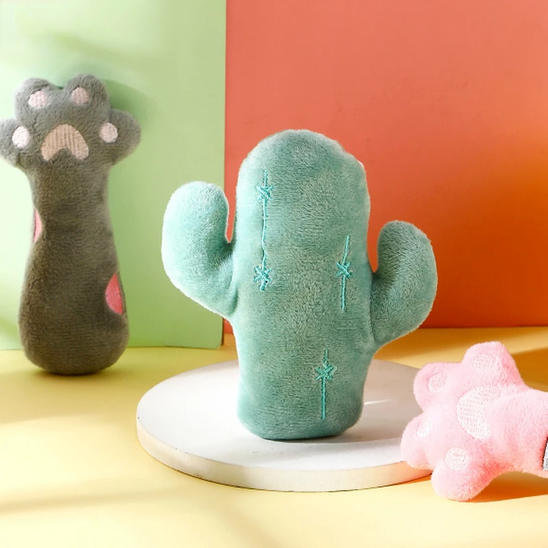 

Cat Plush Toy Catnip Scented Toy Cat Paw Cactus Cute Chewing Toy Teeth Cleaning Pet Supplies Kitten Interactive Training