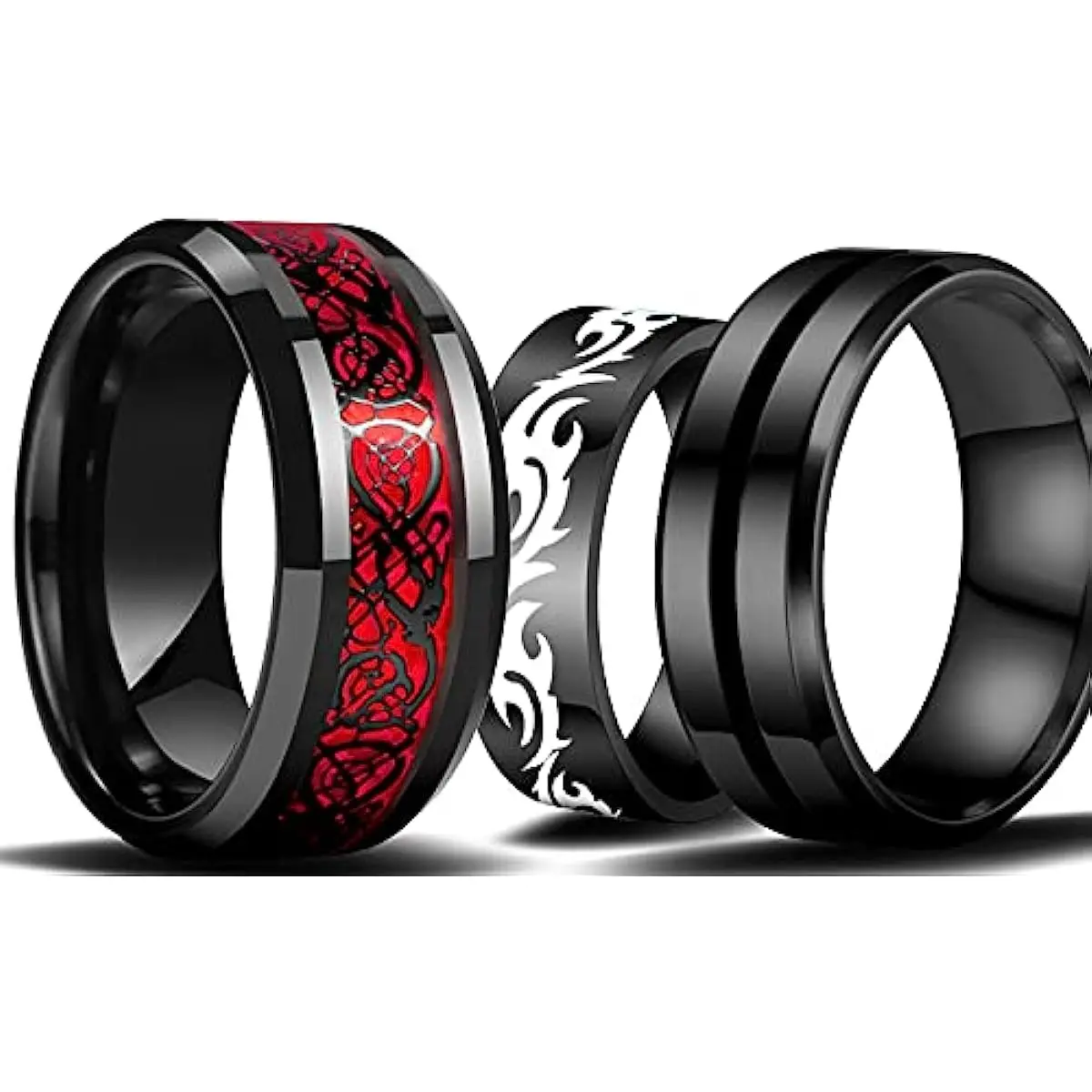 

New Men's 8Mm Black Tungsten Carbide Dragon Pattern Rings Black Carbon Fibre Ring for Men Wedding Band Wholesale