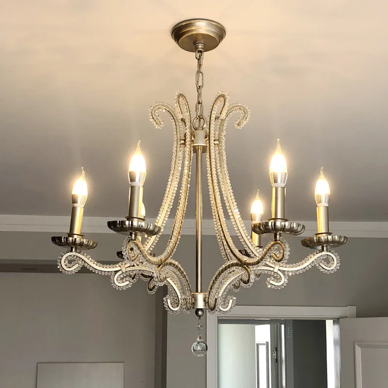 

LED lamp Retro Crystal Chrome Chandelier Living Room Dining Room Decoration Ceiling Iron Metal Bedroom American Lights