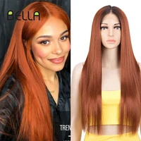 bella synthetic lace wigs cosplay womens wig red orange wig t part lace wig 28 inch long straight hair wig heat resistant fiber