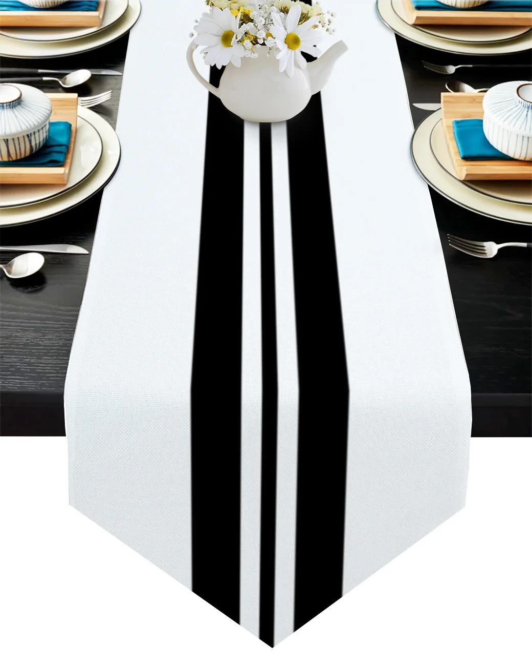 

Black White Strips Modern Table Runner Country Wedding Decoration Tablecloth Home Hotel Party Dining Table Kitchen Table Mat