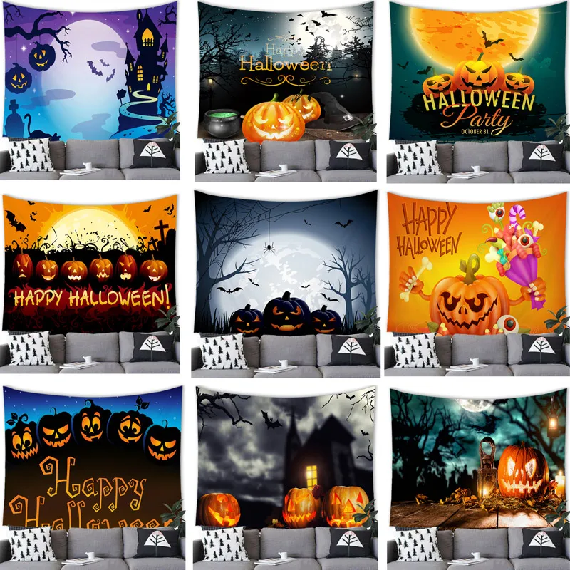 

Гобелен на Хэллоуин, настенный гобелен с летучая мышь, тыква, счастливый Хэллоуин, настенное украшение для вечеринки, домашнее украшение фо...