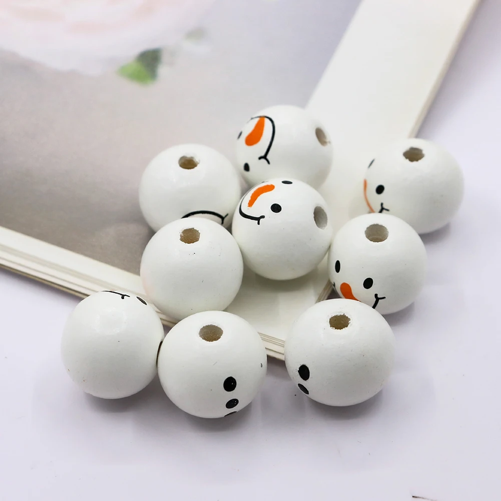 

100PCS 20mm Snowman Wooden Beads Christmas Theme Pattern Beads Decoration Home DIY Toys/Jewelry Making