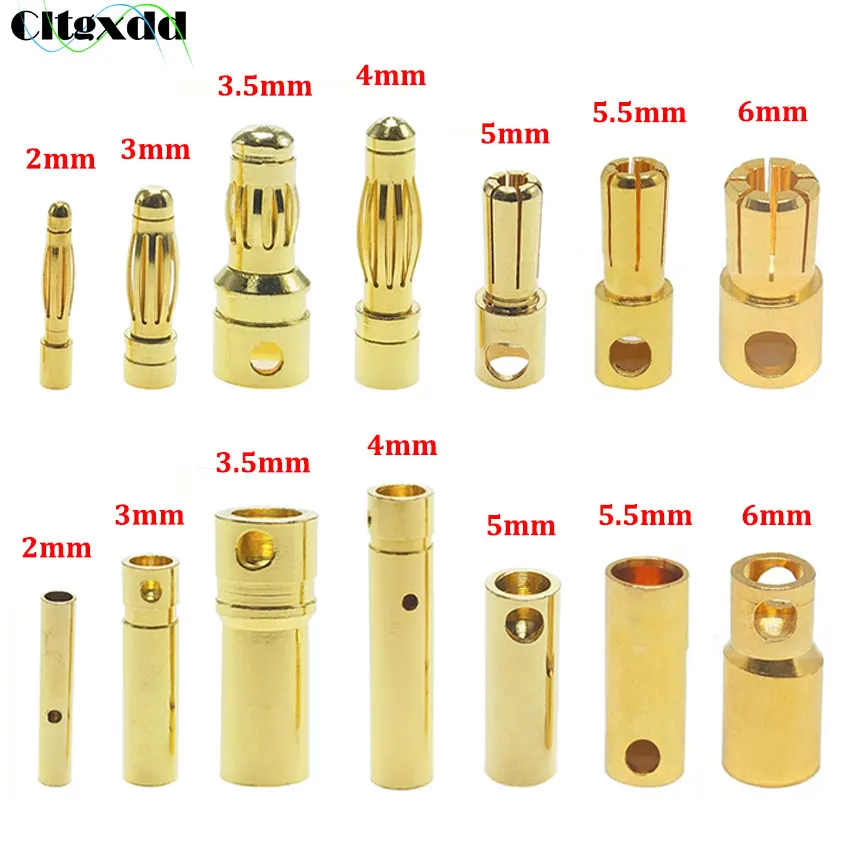 

2mm 3mm 3.5mm 4mm 5mm 5.5mm 6mm RC Battery Gold-plated Bullet Banana Plug High Quality Male Female Bullet Banana Connector