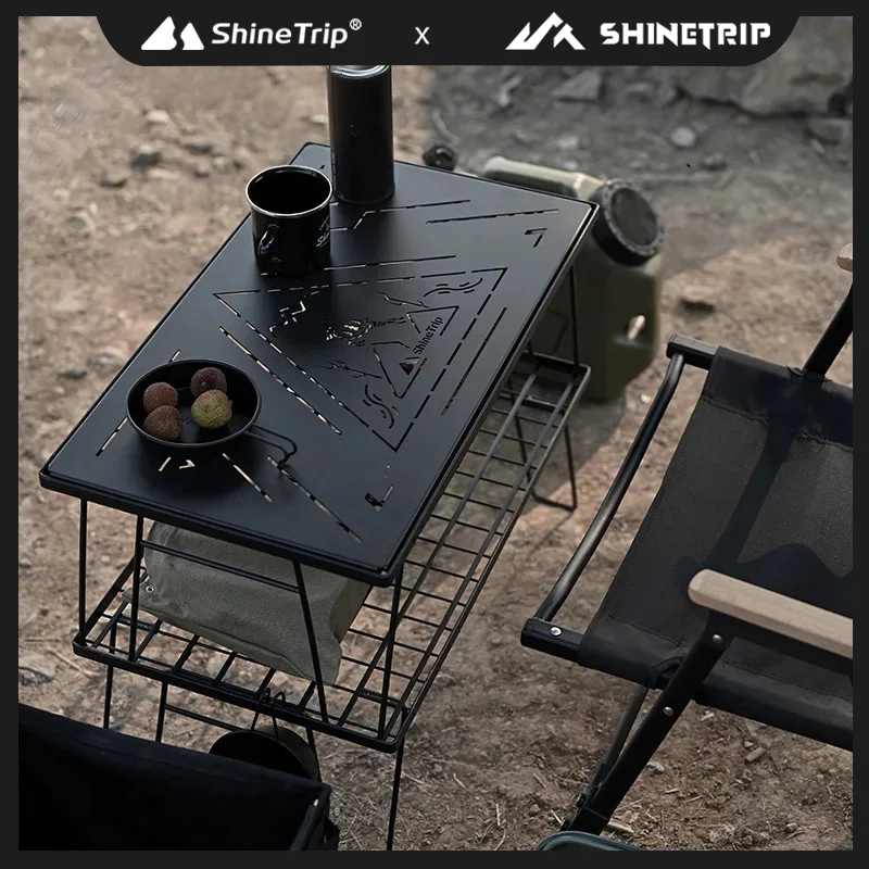 ShineTrip складной походный черненый шахматный материал железный сетчатый стол