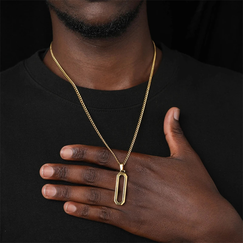 Стильный мужской полый браслет золотого цвета, Золотой прямоугольный кулон с цепочкой, Подарочные ювелирные изделия