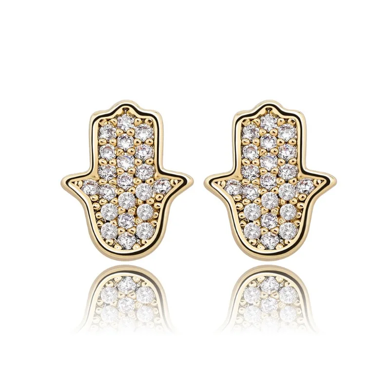 

100% 925 Sterling Silver Fatima Hand Stud Earring Crystal Carbon Diamond Zircon Pray Screw-in Jewelry for Lady Women Men