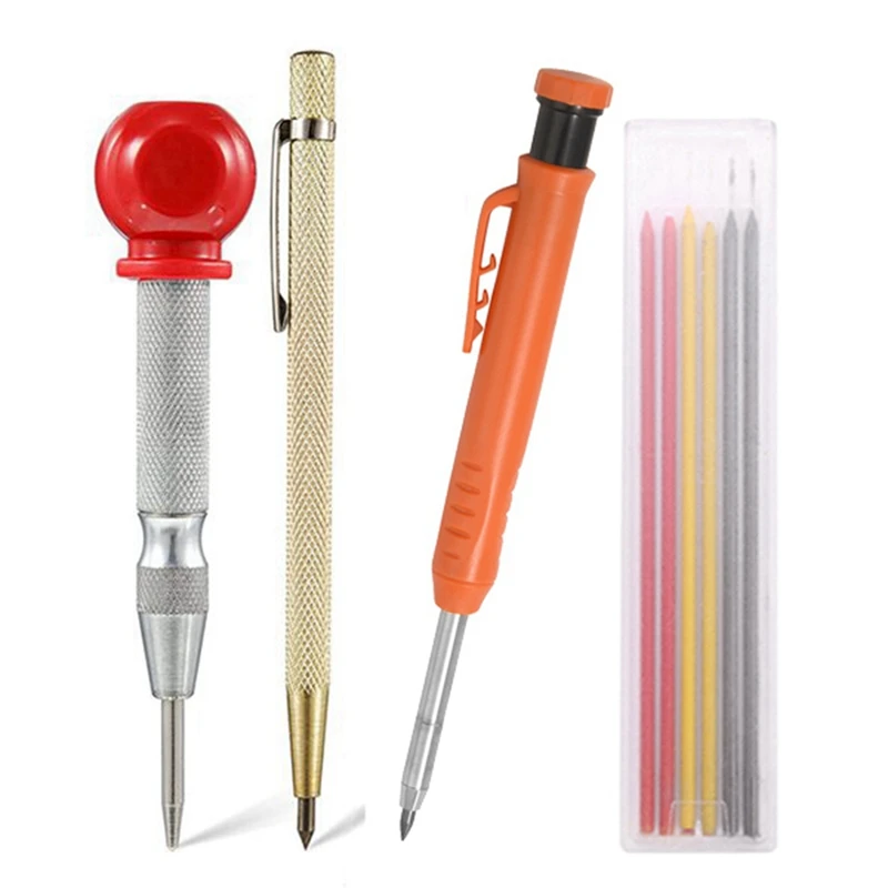 

Solid Carpenter Marker Pencil Set Refillable Woodworking Pencil for Deep Hole Wood Glass Tile Stone Marking Tool