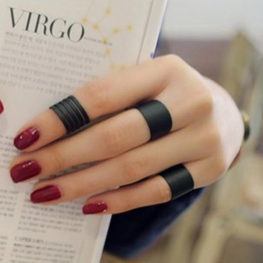 

Trendy 3pcs Wide Black Rings Set For Women Vintage Geometric Striped Open Adjustable Finger Rings Women's Fashion Party Jewelry