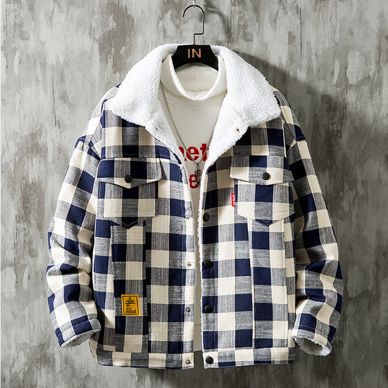 

Men's Corduroy Jacket New Winter Fashion Lapel Casual Warmth Thickened Fleece Lining Large Size Men's Clothing Plaid Cotton Coat