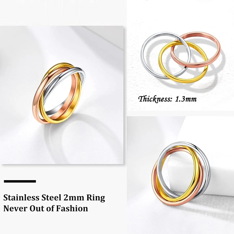 

Женское кольцо из нержавеющей стали, трехцветное обручальное кольцо с переплетением, размер 6-13, массивное кольцо