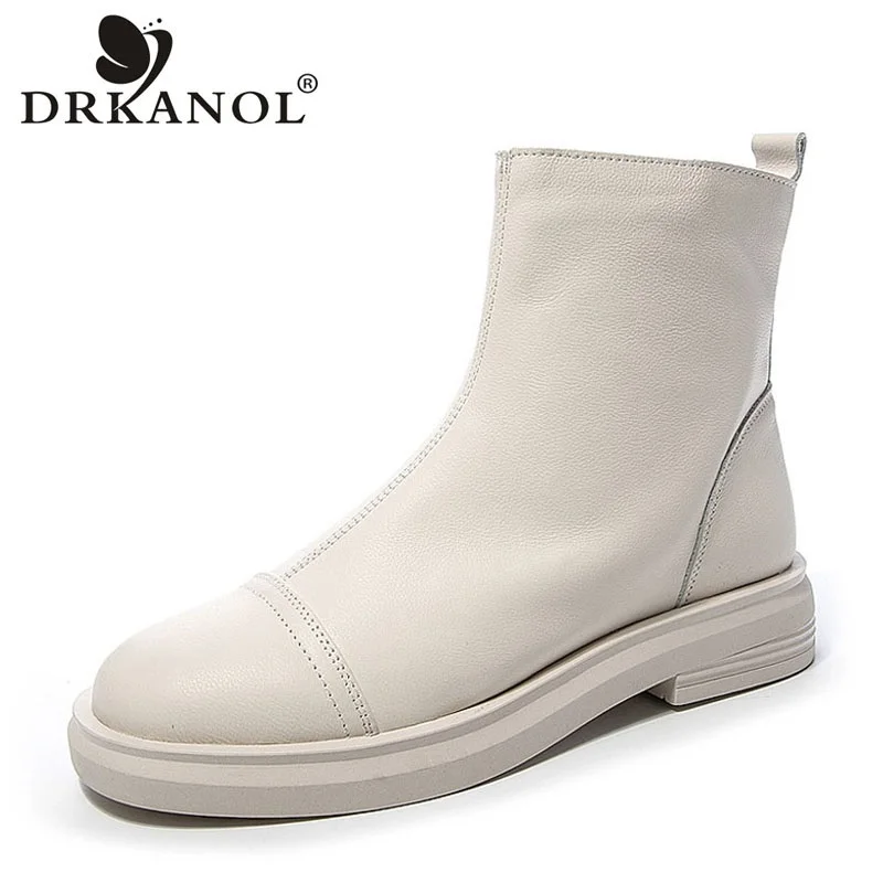 DRKANOL Модные женские ботинки осень-зима плюшевые теплые плоские каблуки