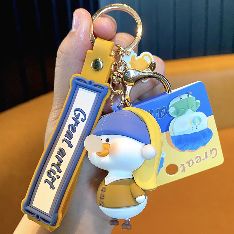 

Famous Painting kawaii Duck Cute Key Chain Female Exquisite Bag Pendant Male Car Keychains Lovely Couple Pendant Llavero