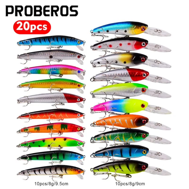 

PROBEROS 20pcs Fishing Set 8g 9.5cm Minnow Lure Fishing Lure Set Casting Lure Bait Set All Water Fishing Accessories
