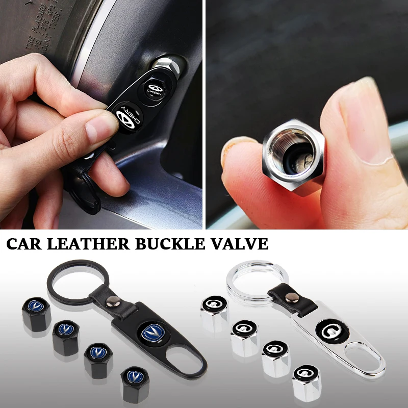 

1set New Leather Buckle Car Tire Dust Valve Cover for SsangYong Korando Actyon Rexton Musso Rodius Kyron 2021 2015 Accessories