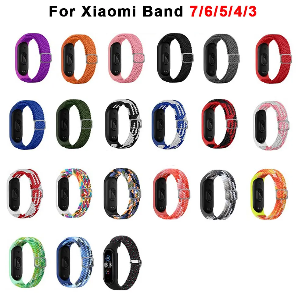 

Нейлоновый браслет для Xiaomi Mi band 7 Miband7, эластичный регулируемый плетеный ремешок для Mi band 6, 5, 4, 3, браслет для Miband5, Miband4