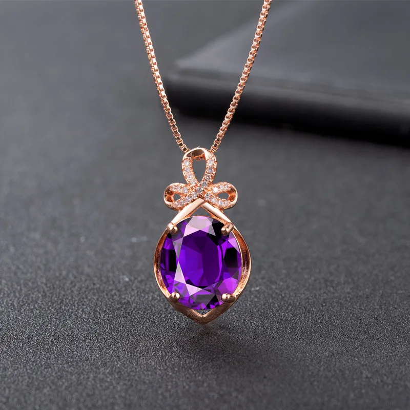 

Origin Amethyst Gemstone Pendant for Women 14K Rose Gold 45cm Necklace Collares Mujer Bizuteria Naszyjnik Pendants