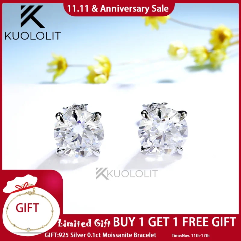 

Kuololit 8ctw Moissanite Earrings for Women 585 14k 10k Solid Gold 925 Silver Clip Earrings Luxury for Wedding Engagement Party