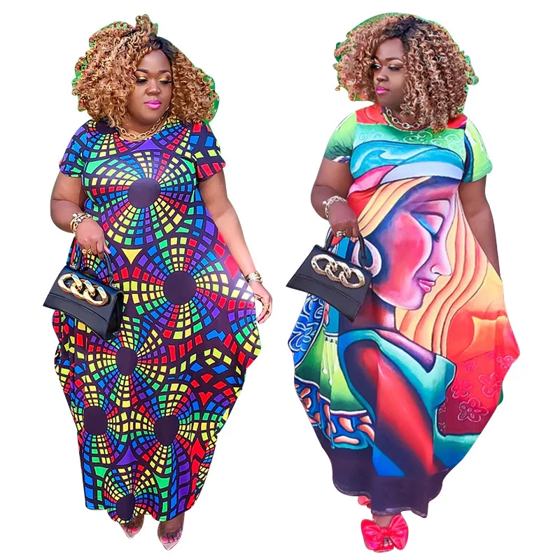 

Женское летнее платье-макси с круглым вырезом и коротким рукавом