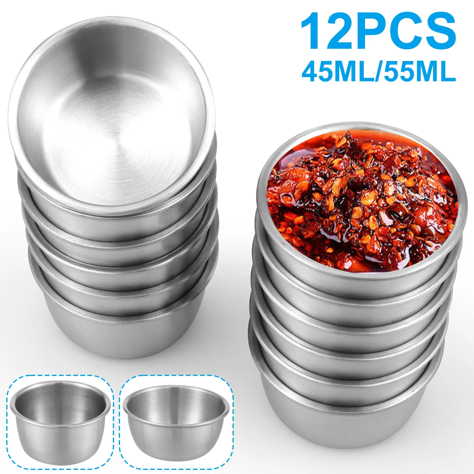 

12 шт., круглая миска для соуса 304, 45/55 мл