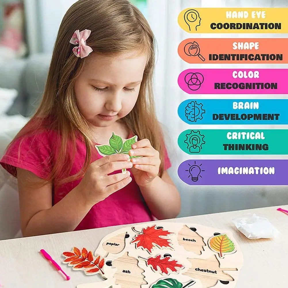 

3D Leaf Shape Wooden Puzzles Preschool Early Education Hand Jigsaw Intellectual Toys Toy Gift Cognitive Children's Puzzles X3M1