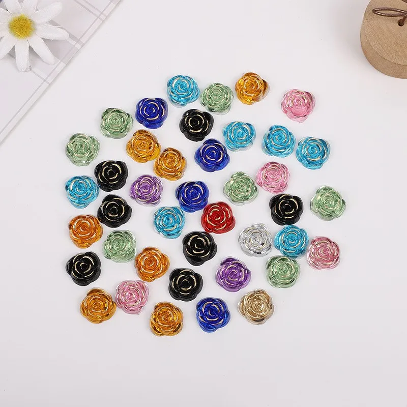 

50pcs 15mm Gold Plated Clear Crystal Acrylic Rose Flower Flatbacks Cabochon For DIY Decorations Scrapbook Crafts Embellishments