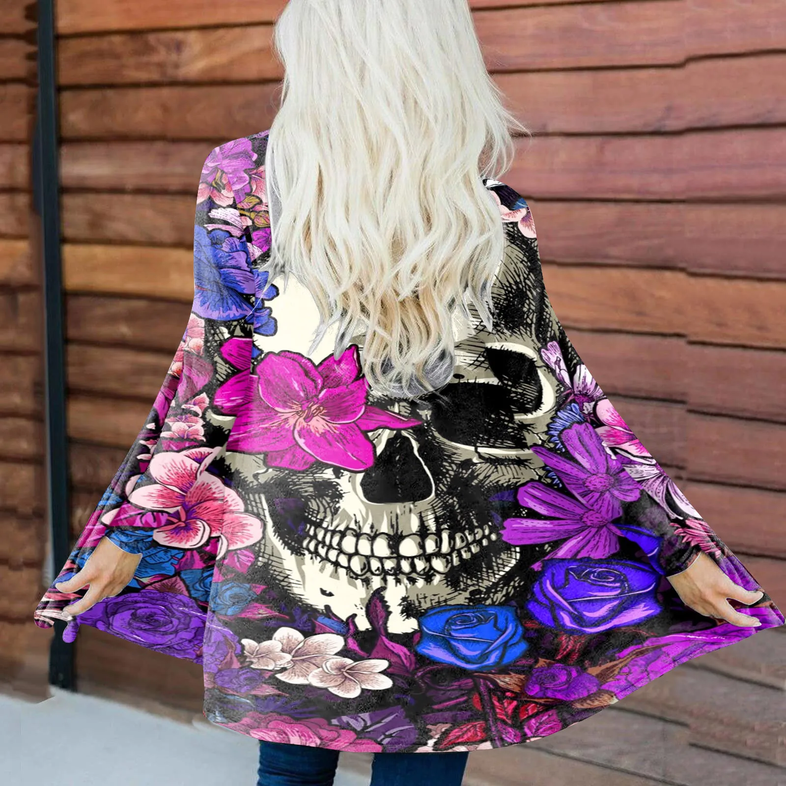 

Women Halloween Casual Blouse Gothic Print Style Cardigan Coat Long Sleeve Tops Open Front Cardigan Women Long Sweaters Cardigan