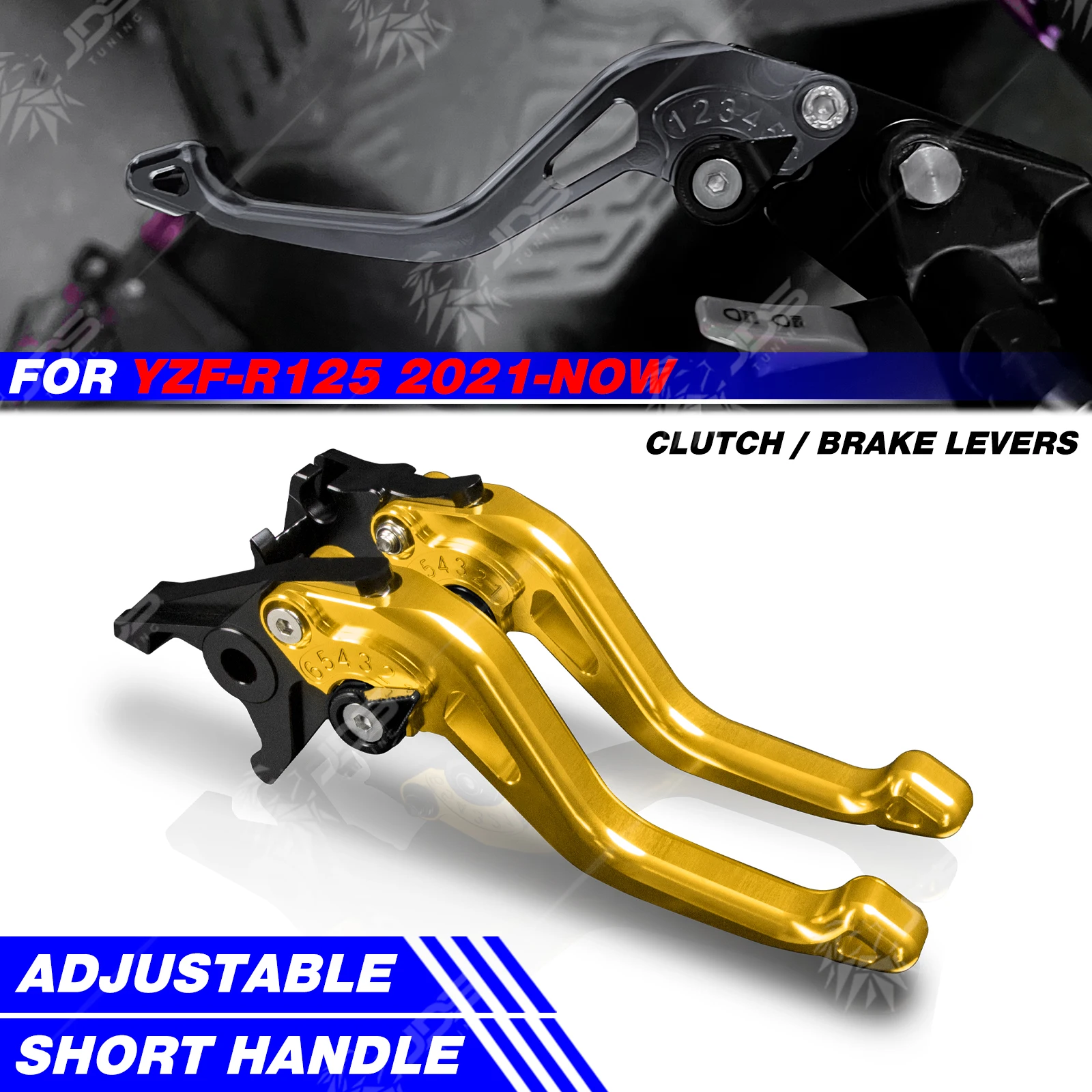 Фото Для Yamaha YZF-R125/YZFR125 2021-наст. время: гоночные короткие регулируемые тормозные рычаги на 3 пальца, аксессуары и запчасти.