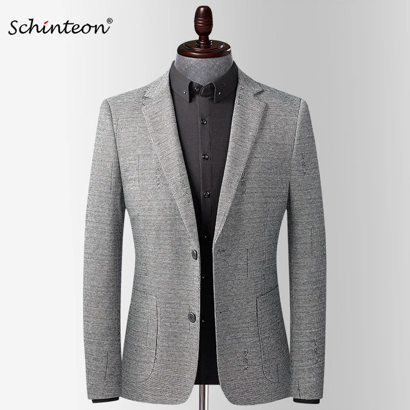 

Schinteon New 2022 Autumn Winter Knitted Blazer Jacket Slim Fit Outwear Smart Casual High Quality Young Men Suit for Party