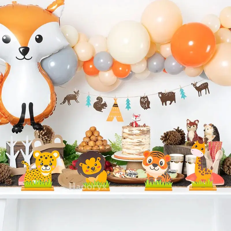 

6 шт. сафари джунгли животные деревянный стол центральный столик товары для вечерние Ринок Тигр настольное украшение Лев съемный кулон для ...