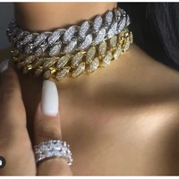 20mm punk miami iced out cuban link chain necklace for men women hip hop paved rhinestone cuban choker necklace rapper jewelry