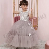 khaki butterfly flower girl dresses first comunion feather aline tulle wedding party dresses photography customised