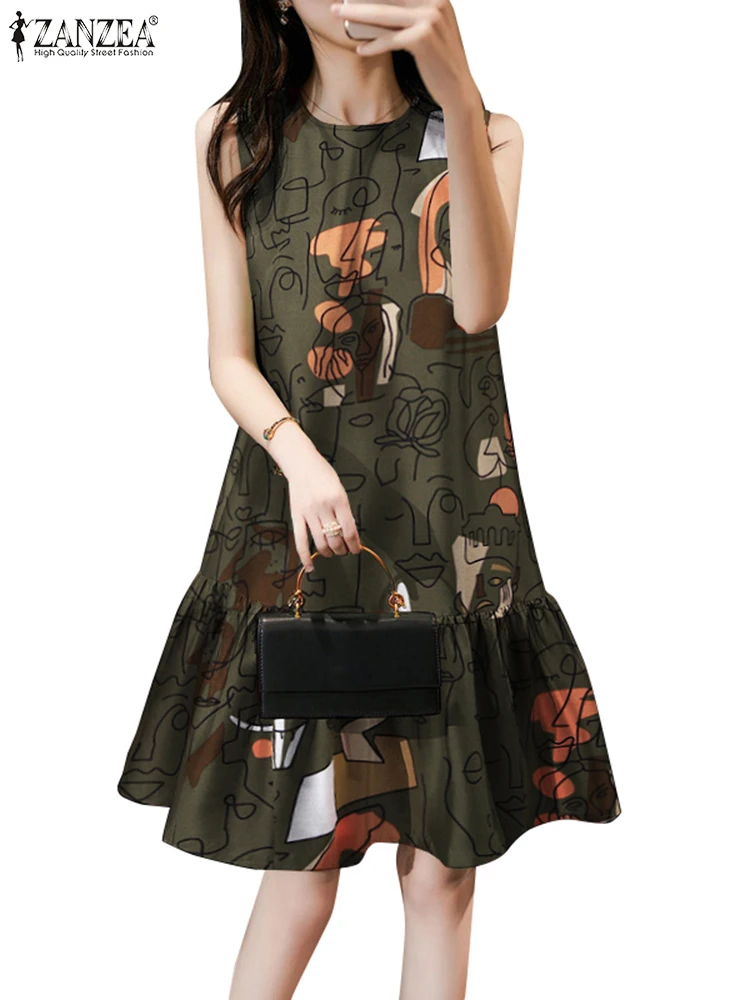 Платье ZANZEA женское с оборками на подоле