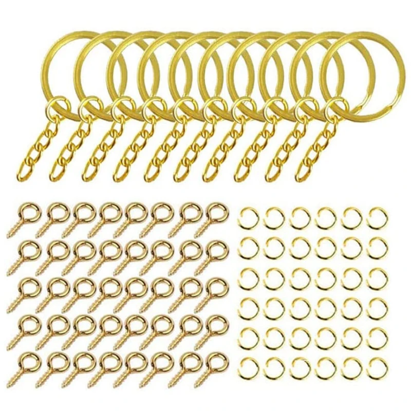 

220 Pcs/set Metal for KEY Ring for KEY Chain Rings Split Keyrings with Link Chain Open Jump Rings Screw Eye Pins DIY Jew