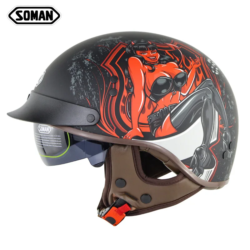 2022 SOMAN motorcycle helmet half helmet 4 seasons retro prince helmet retro electric scooter helmets riding summer CEC helmet