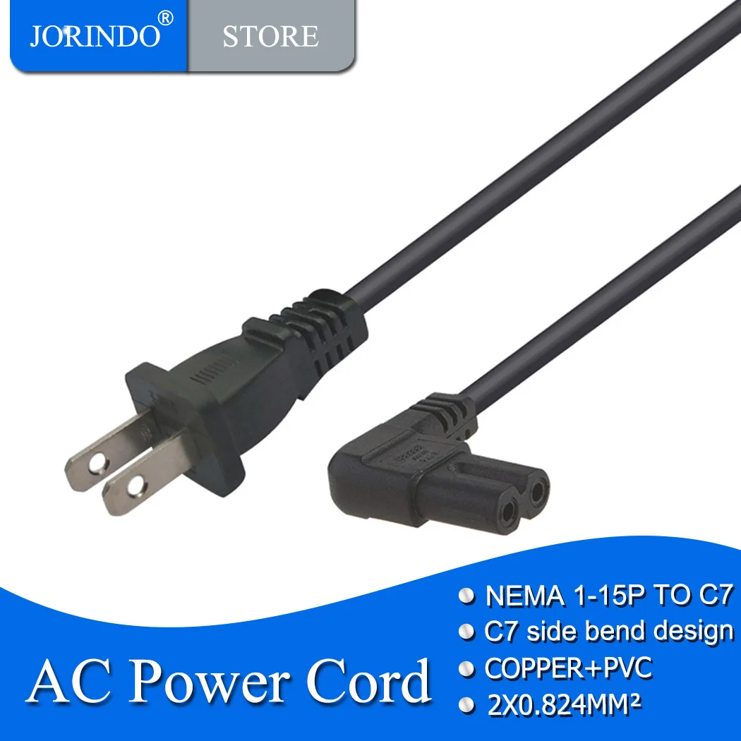 Jorinдо 1 м/3,2 фута США NEMA 1-15P 2-контактный штекер к IEC 320 C7 с боковым изгибом, шнур питания переменного тока, для ноутбука