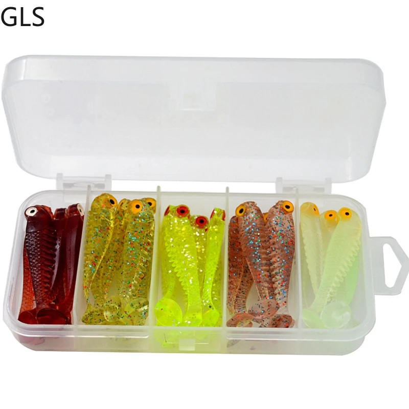 GLS New 30Pcs/Box T-tail Spiral Bionic Fishing Lure Mini Saltwater Bass Worm Fake Artificial Silicone Soft Bait Set enlarge