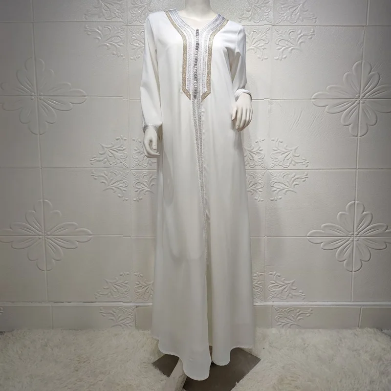 Eid Fashion Nida Muslim Sets Two Pieces Dress  Abaya Jalabiya for Women White Summer V Neck Party Moroccan Kaftan Dubai  Clothes